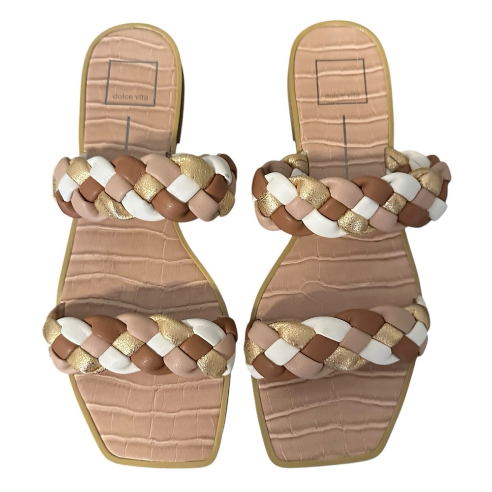 Dolce Vita Indy Slide Sandals In Natural Multi Gold/Tan/Nude/White Size 10
